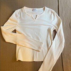 Noisy May Cream Ribbed Long Sleeve Top